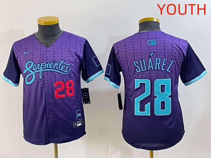 Youth 2025 Arizona Diamondback #28 Suarez Purple Joint Name Nike MLB Jersey style 3
